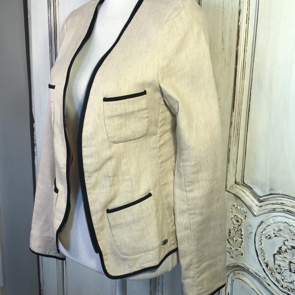 Mason Scotch Cotton Linen Blend Black Piping Trim Size 1 or Small Blazer - Picture 3 of 14